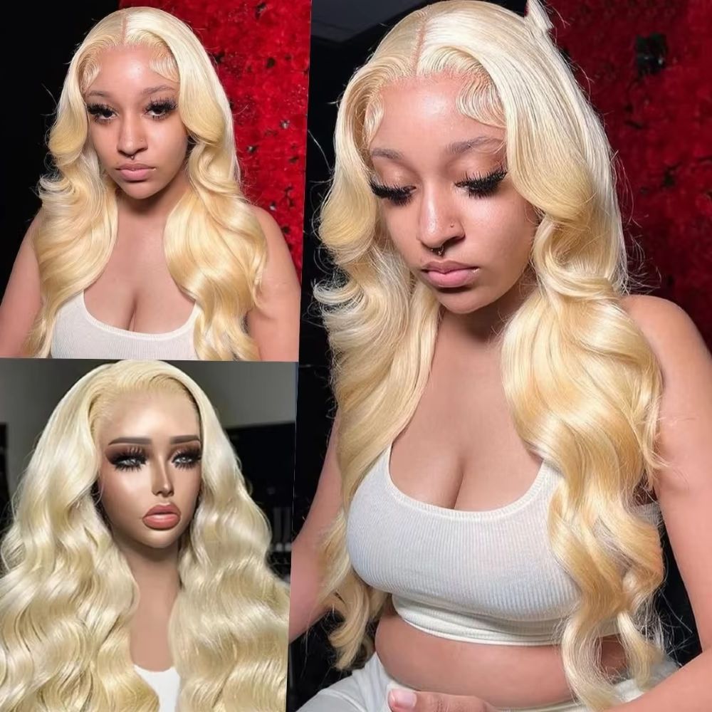 613 Blonde Body Wave Lace Front Wig - 46 cali # 613 Blond, peruki