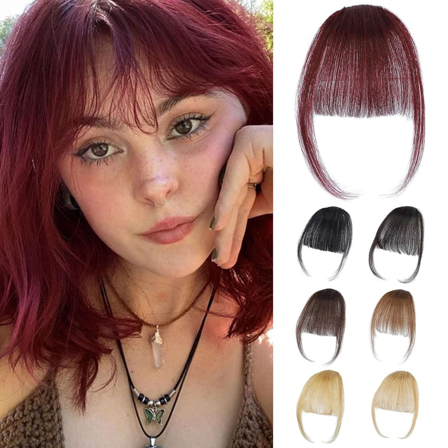 Seamless Clip In Hair Extensions Human Hair - Burgundowy klips w grzywce 100% prawdziwe